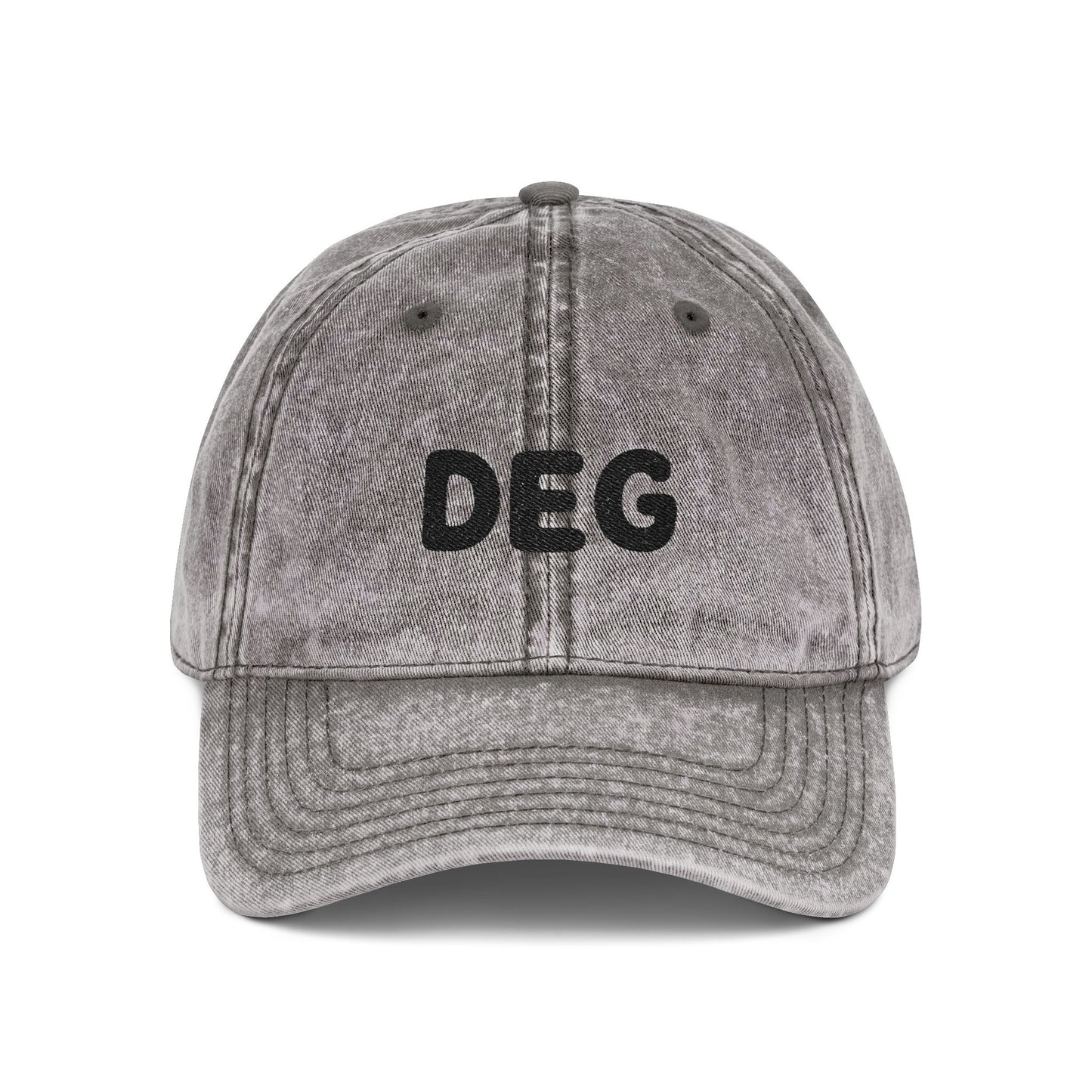 ユニセックス　刺繍ヴィンテージキャップ – “DEG” ウォッシュドコットンベースボールキャップ