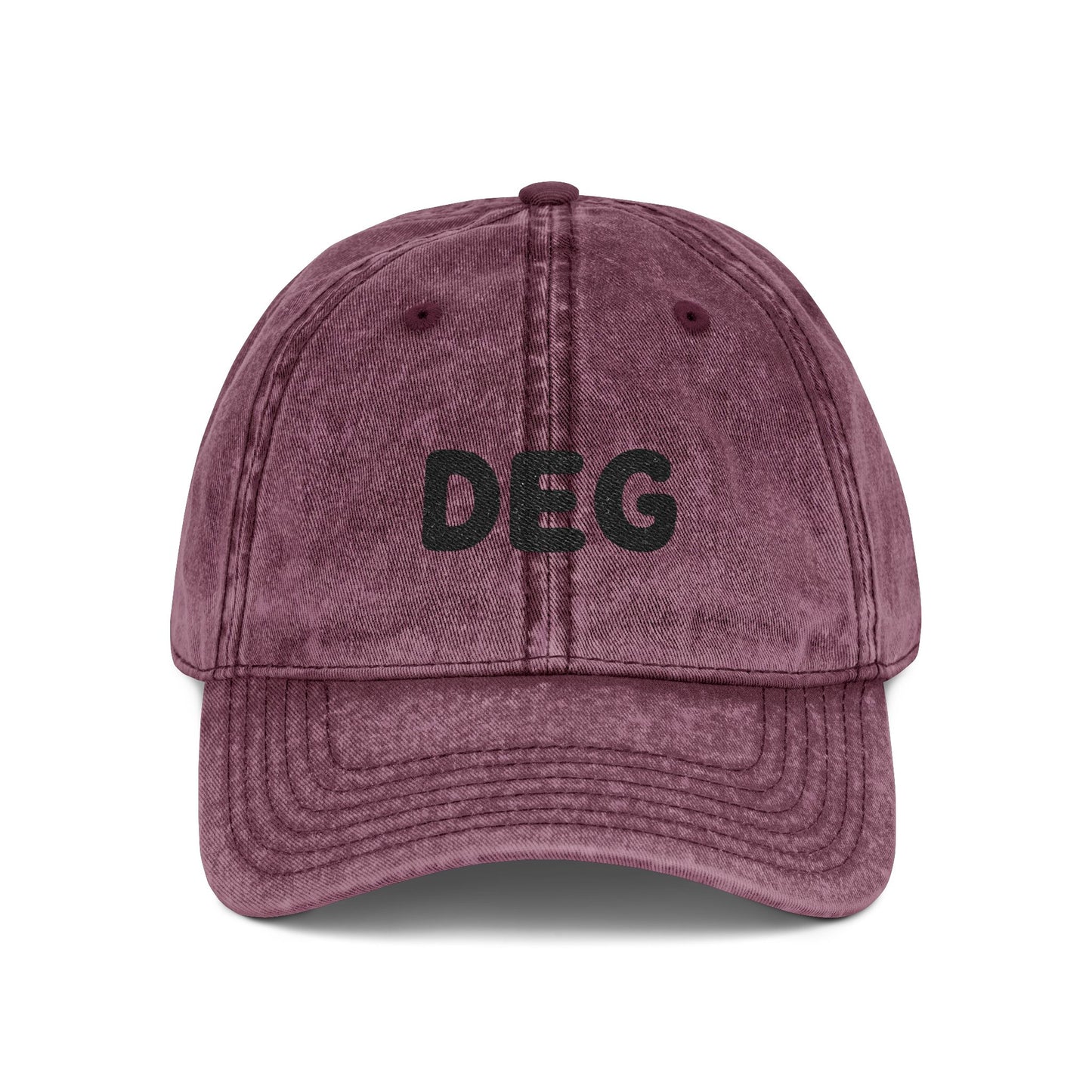 ユニセックス　刺繍ヴィンテージキャップ – “DEG” ウォッシュドコットンベースボールキャップ