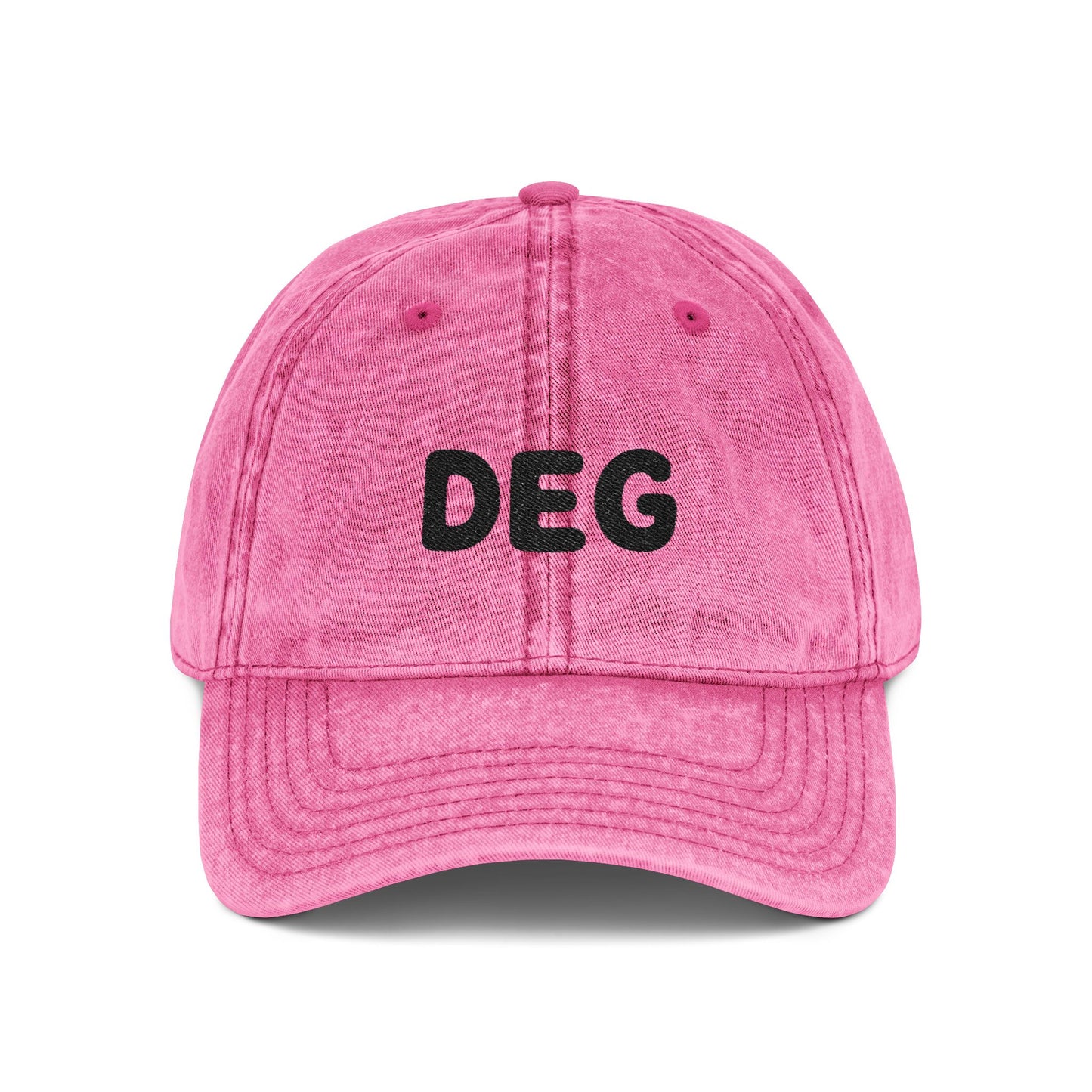 ユニセックス　刺繍ヴィンテージキャップ – “DEG” ウォッシュドコットンベースボールキャップ